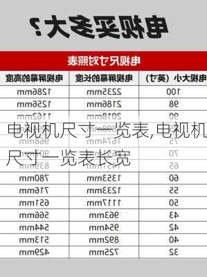 电视机尺寸一览表,电视机尺寸一览表长宽